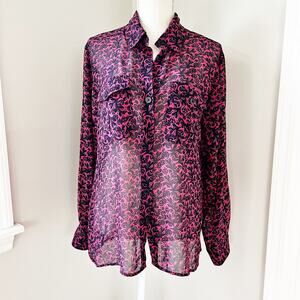 Ellen Tracy Floral Semi-Sheer Button Up Top